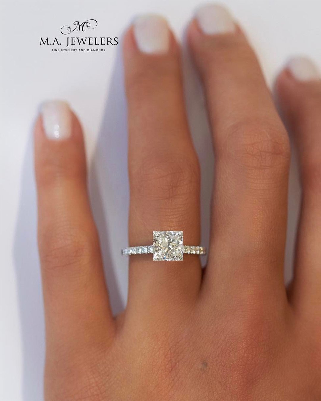 Half Bezel Solitaire Engagement Ring With Square Radiant Cut Diamond -  GOODSTONE