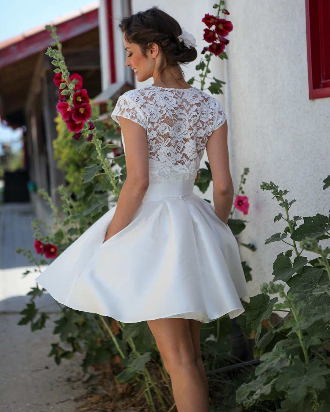 short wedding dresses with cap sleeves lace top country rustic laporte creatrice