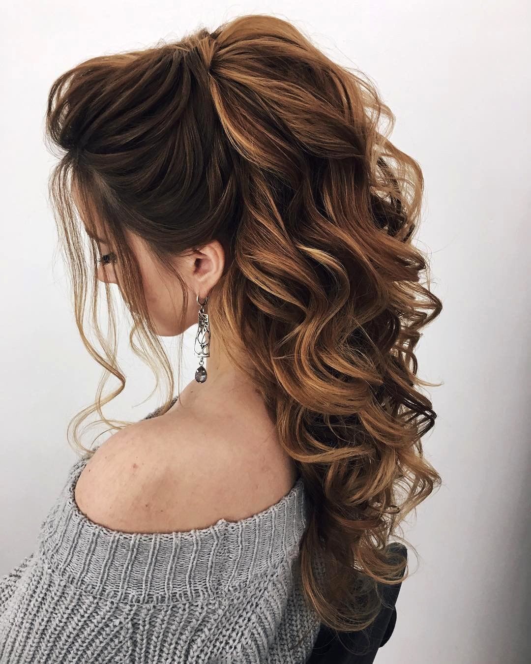 swept back wedding hairstyles curly high volume ponytail oksana_sergeeva_stilist