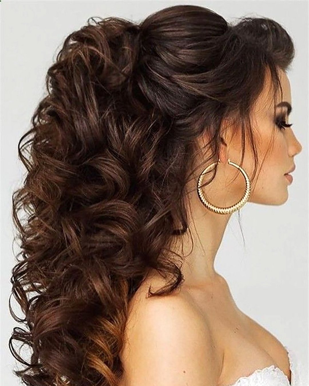 swept back wedding hairstyles high curly ponytail elstile