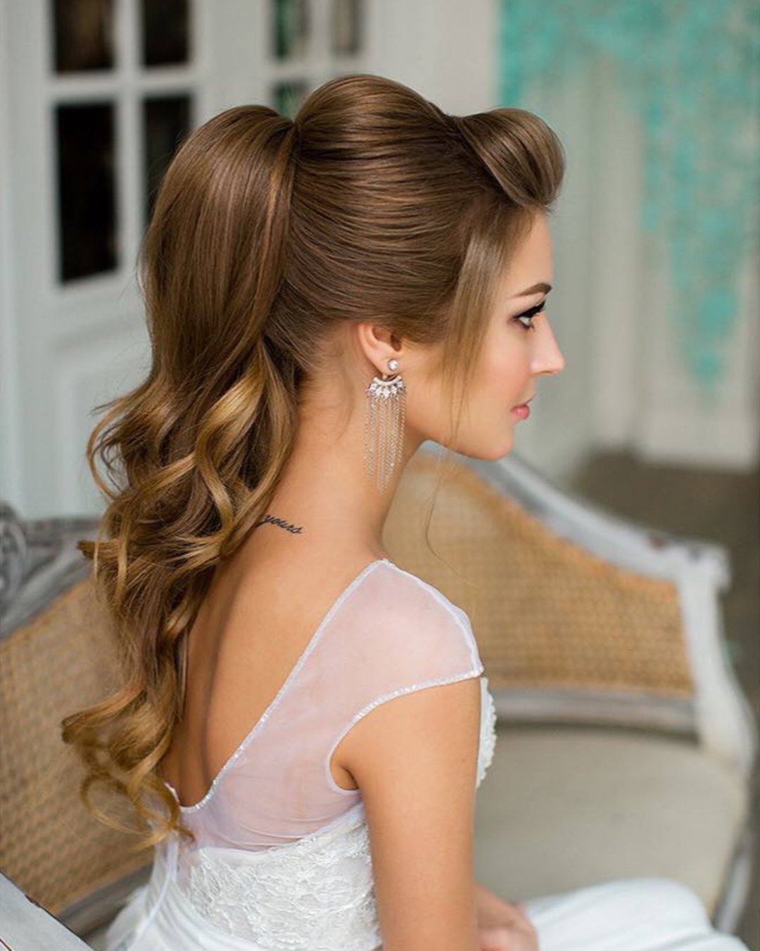swept back wedding hairstyles high ponytail oksana_sergeeva_stilist