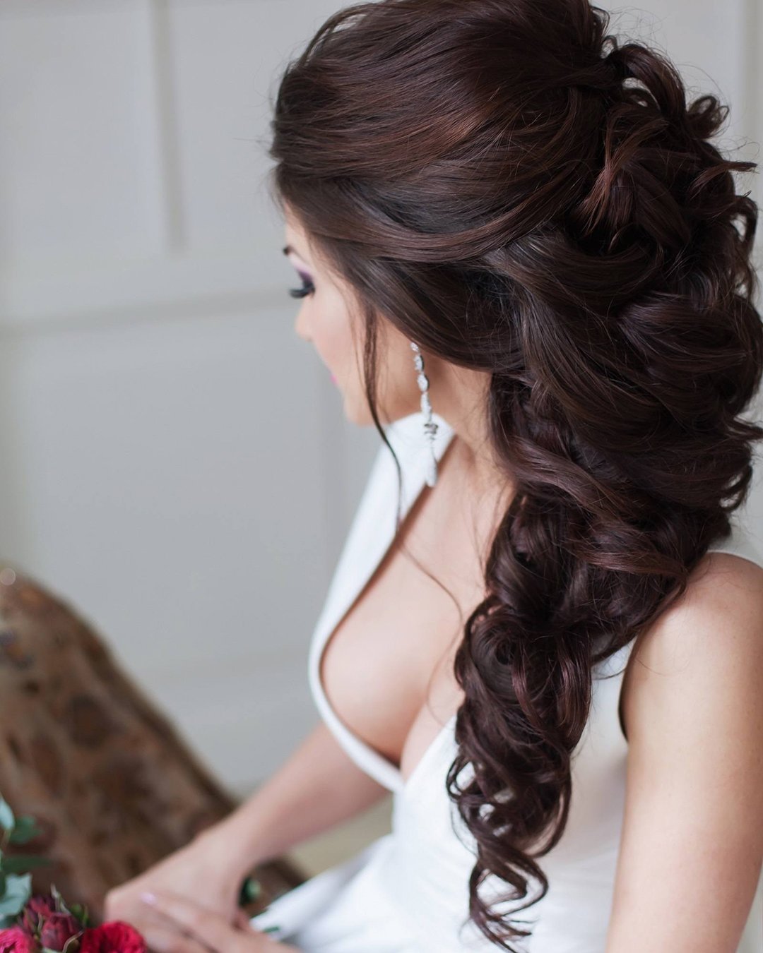 swept back wedding hairstyles textured side mermaid side braid elstile