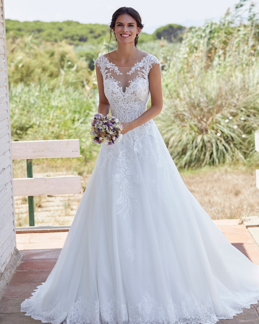illusion a line wedding dress