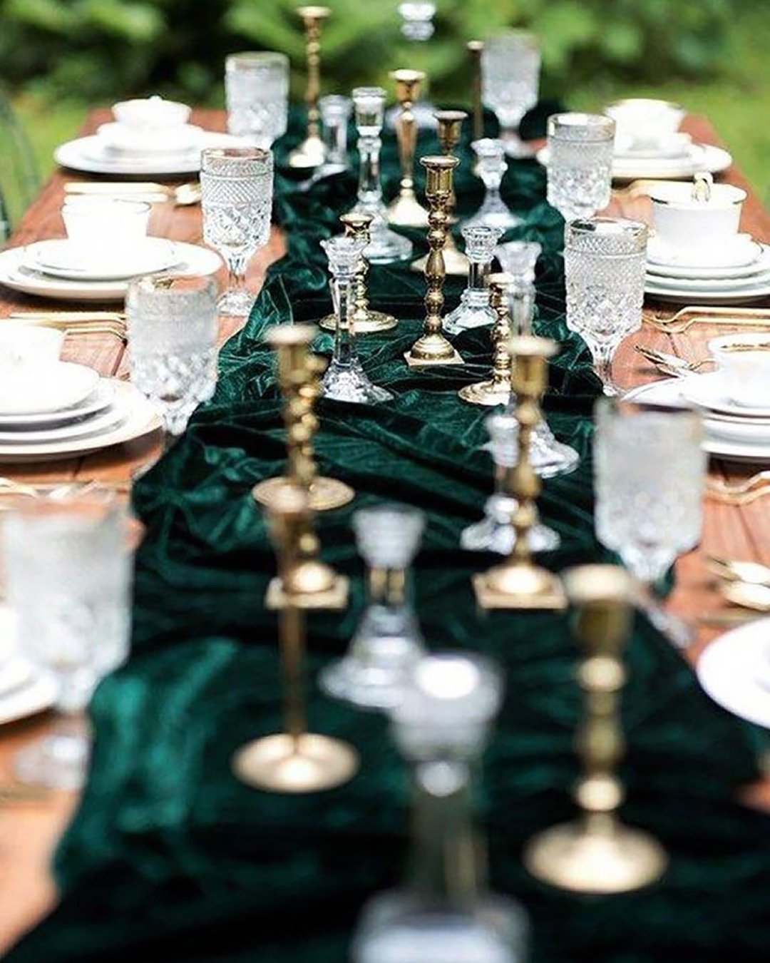 velvet wedding decor green table decoration Kathryn Whitworth