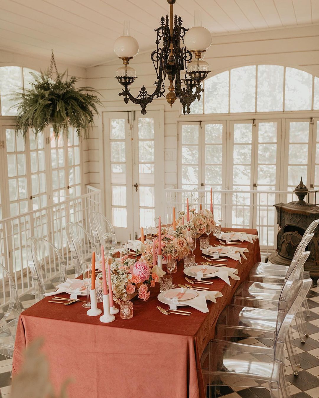 velvet wedding decor rust tablecloth