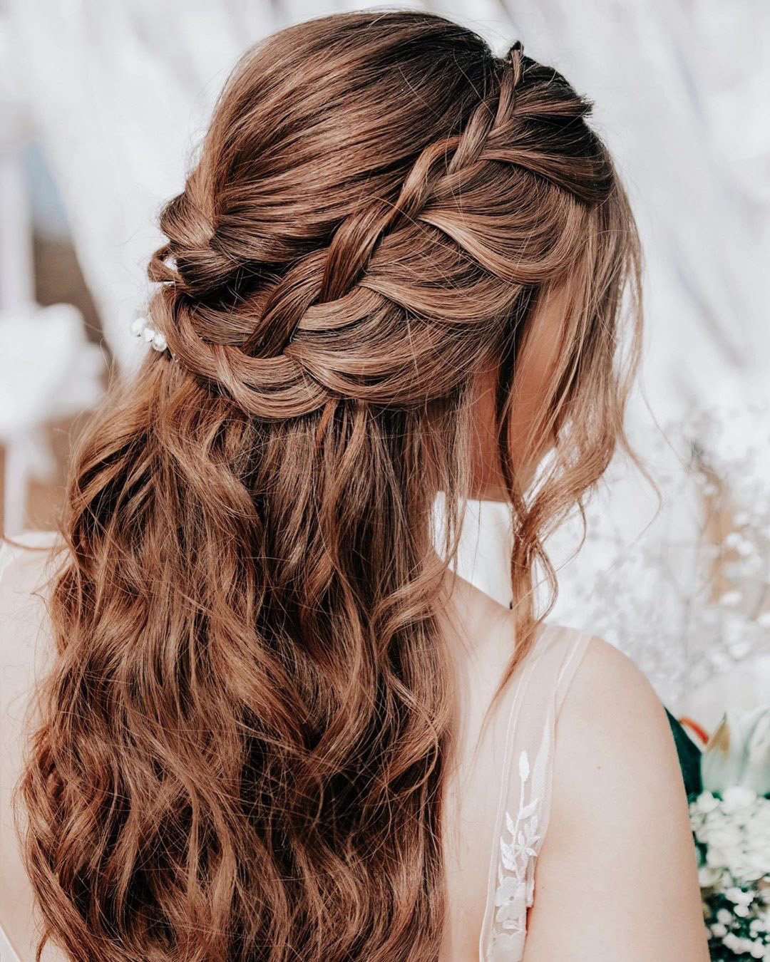 wedding hairstyles down half up with braids on dark hair hairandmakeupbysteph
