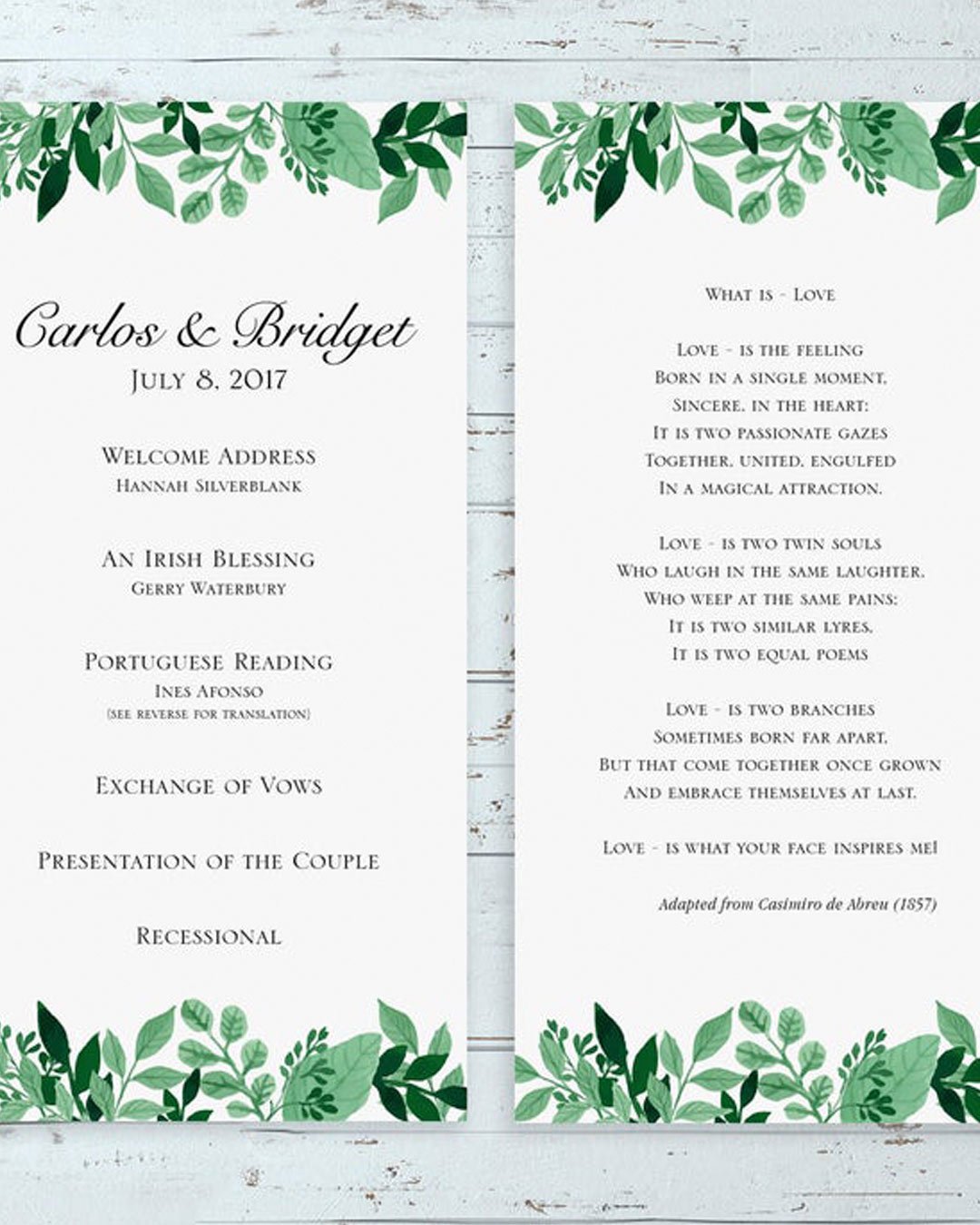 wedding program poems quote