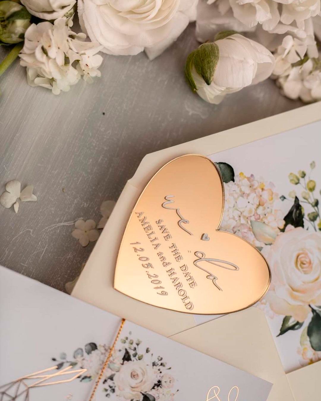 wedding save the dates change heart gold
