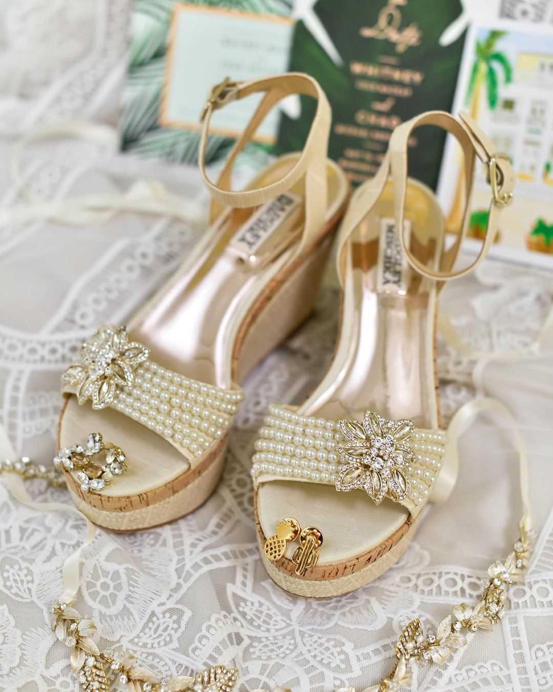 wedding shoes wedge gold with pearls stones badgley mishka