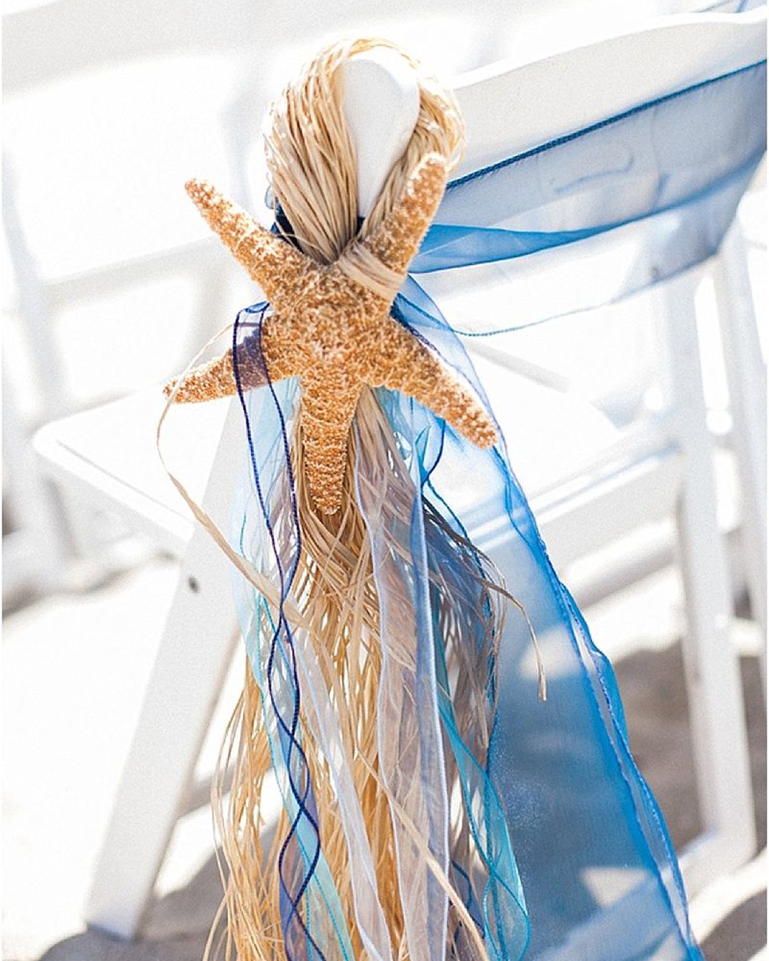 beach wedding decoration ideas beach chair decor starfish Kristen Lynne Photography
