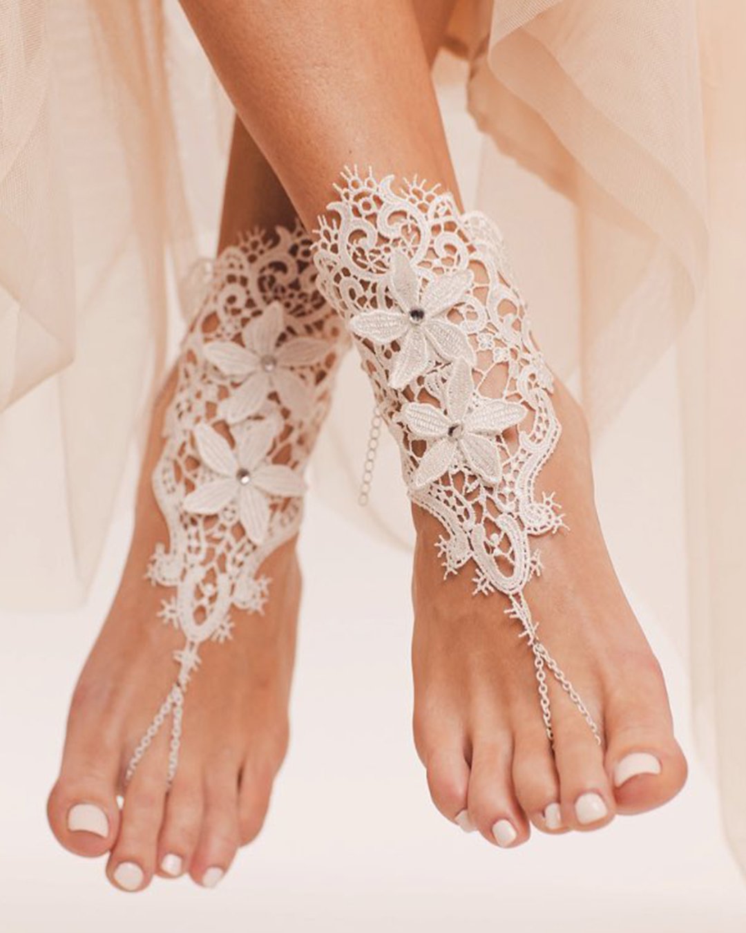 beach wedding shoes lace barefoot for bride white bare sandals