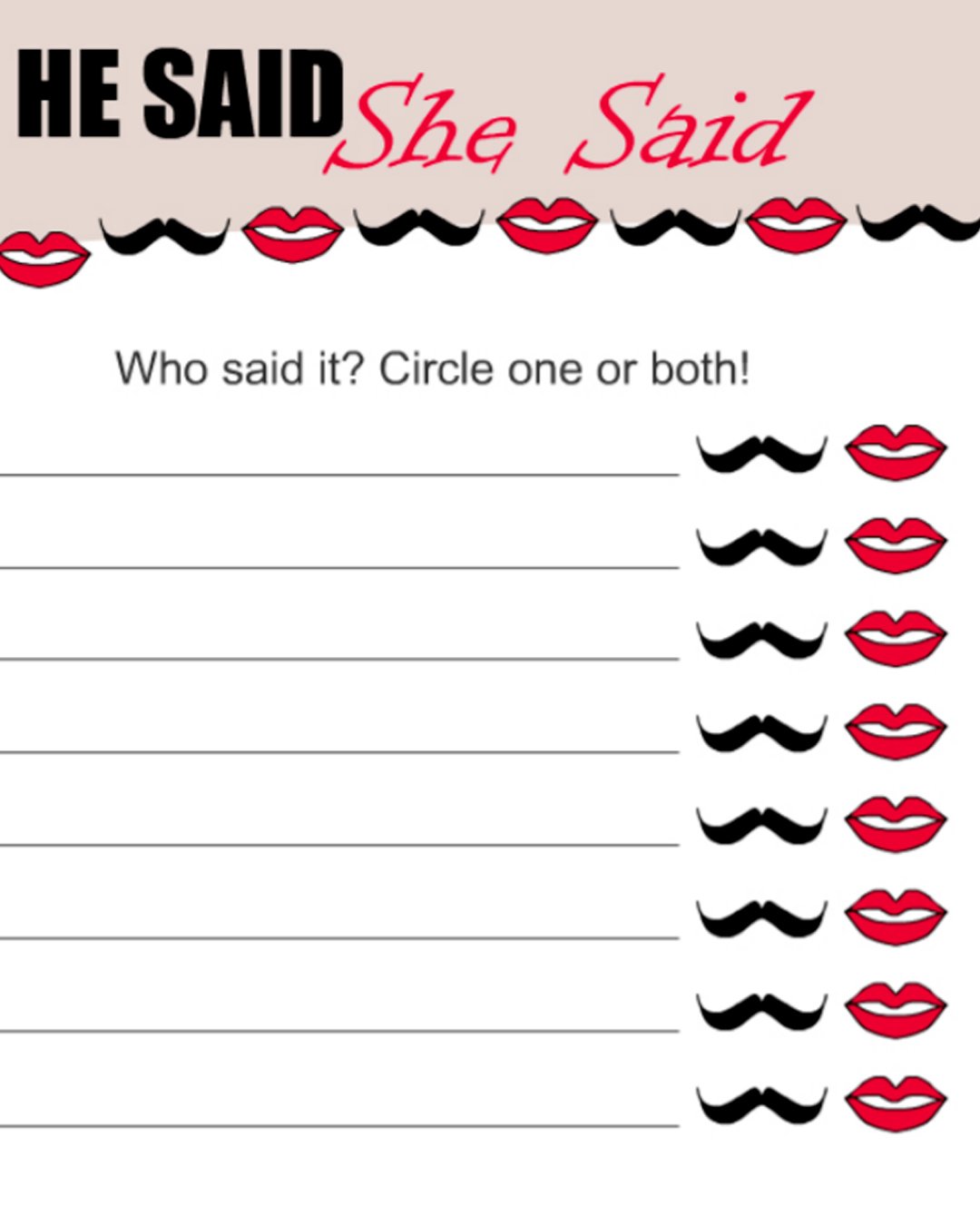 best bridal shower games he said she said