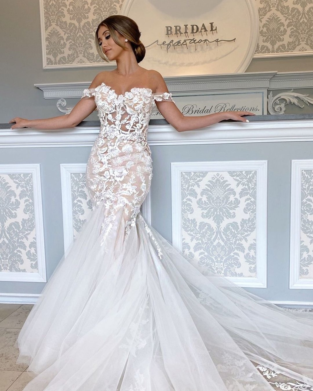 Best Wedding Dresses Off The Shoulder Lace Sweetheart Neckline Enzoani 