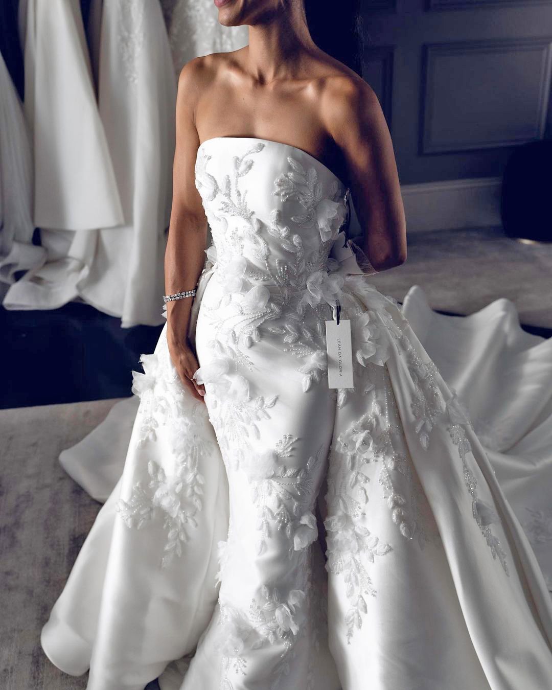 best wedding dresses strapless neckline with overskirt 3d floral leah da gloria