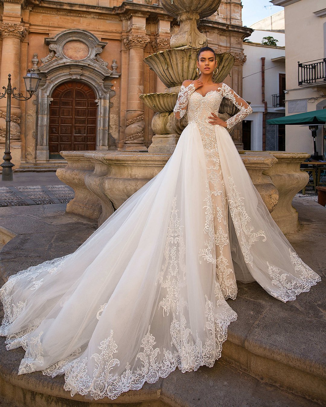 beach wedding dress with detachable skirt