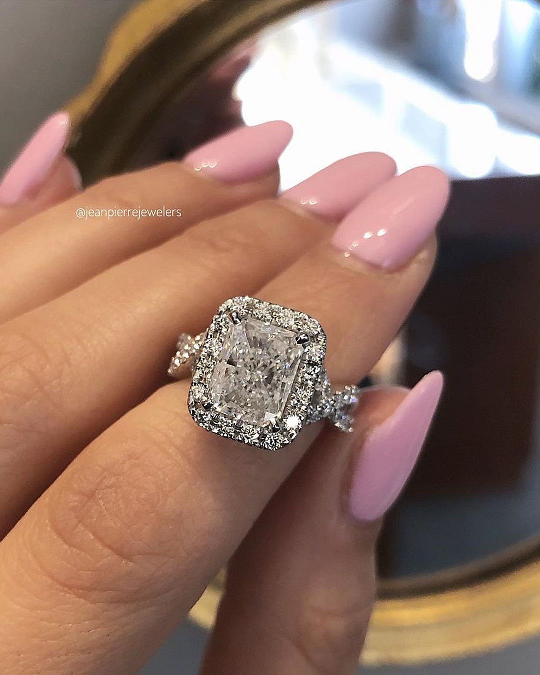 halo engagement rings radiant cut diamond