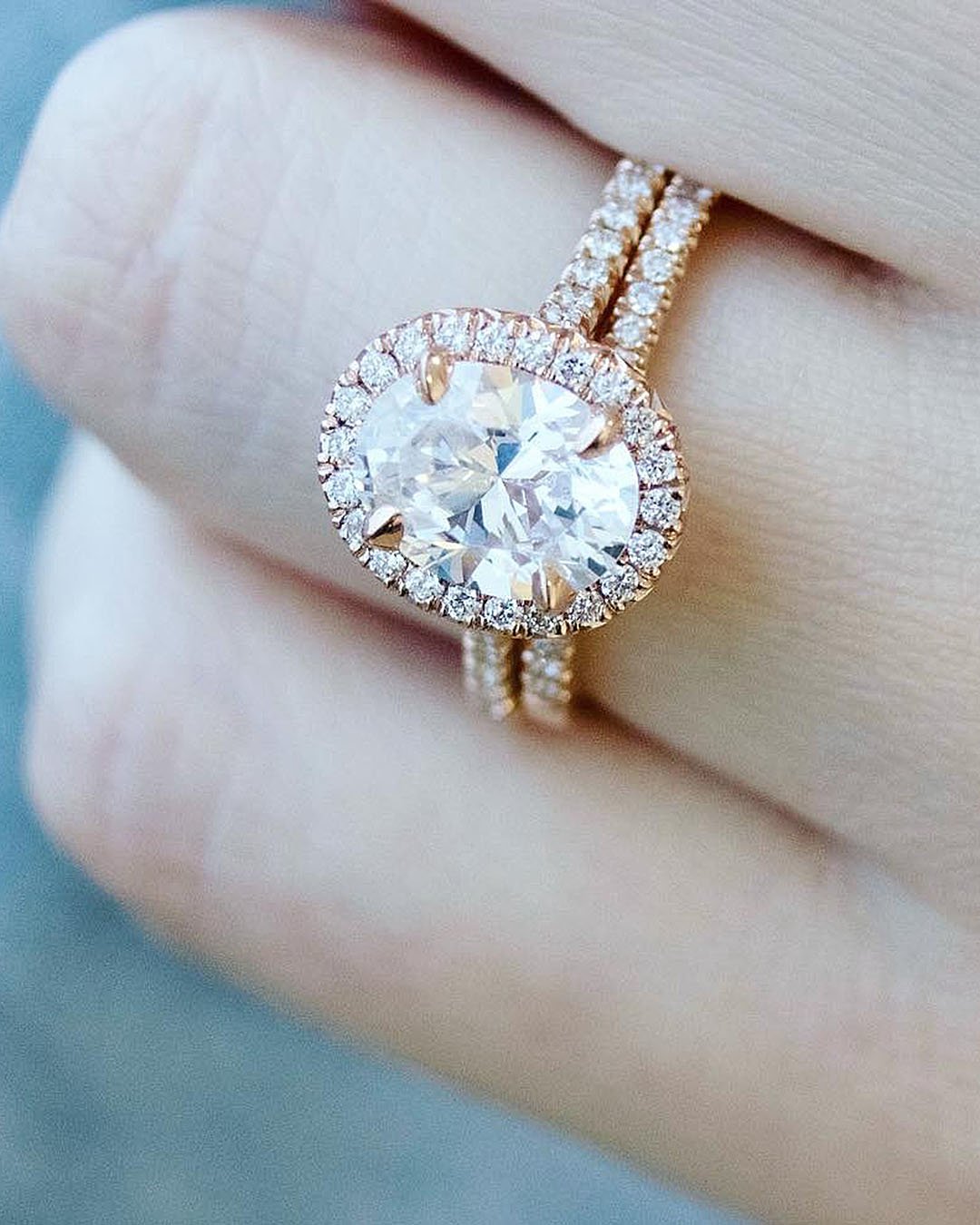 halo engagement rings wedding set diamond rose gold