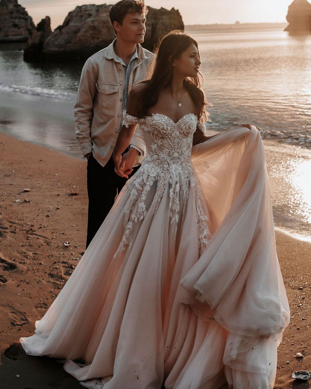 lace wedding dresses princess off the shoulder sweetheart neckline vierobridal