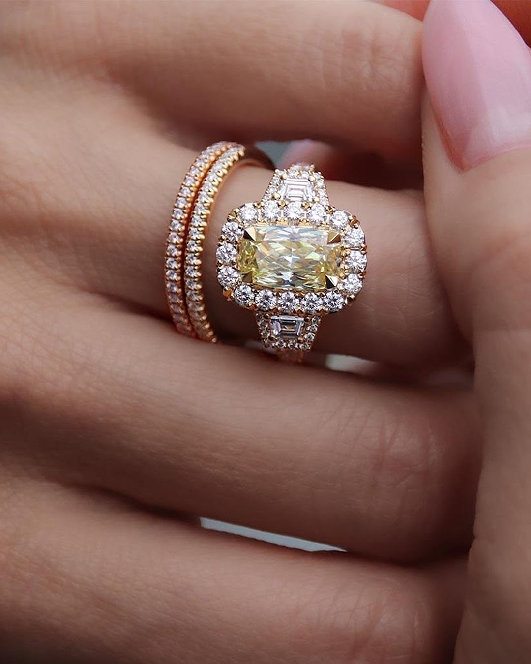 modern wedding rings rose gold diamond wedding set