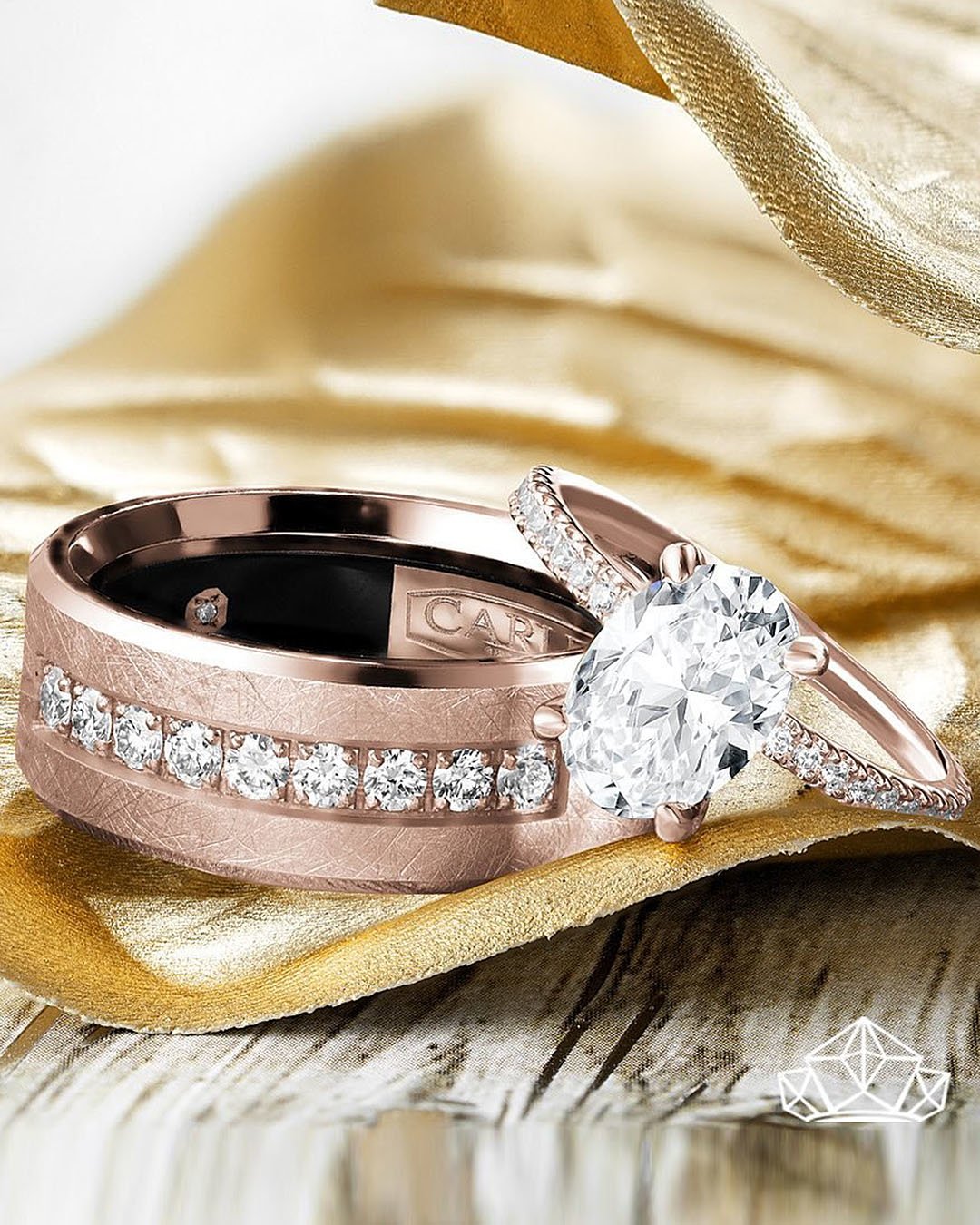 modern wedding rings rose gold diamonds wedding set