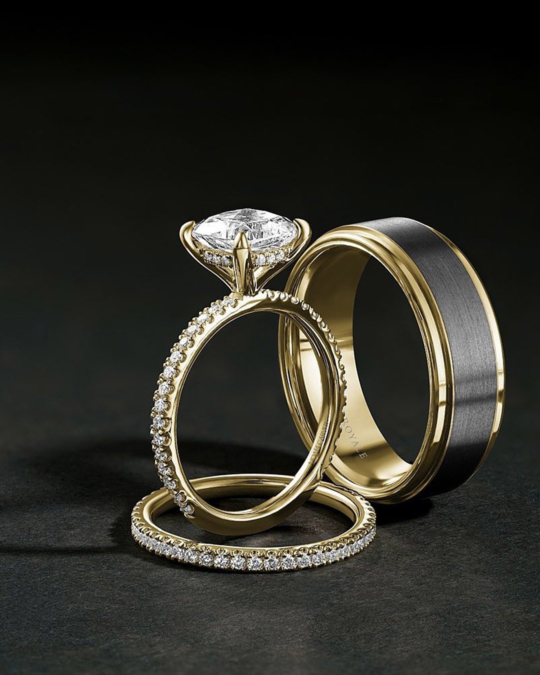 modern wedding rings yellow gold pave band