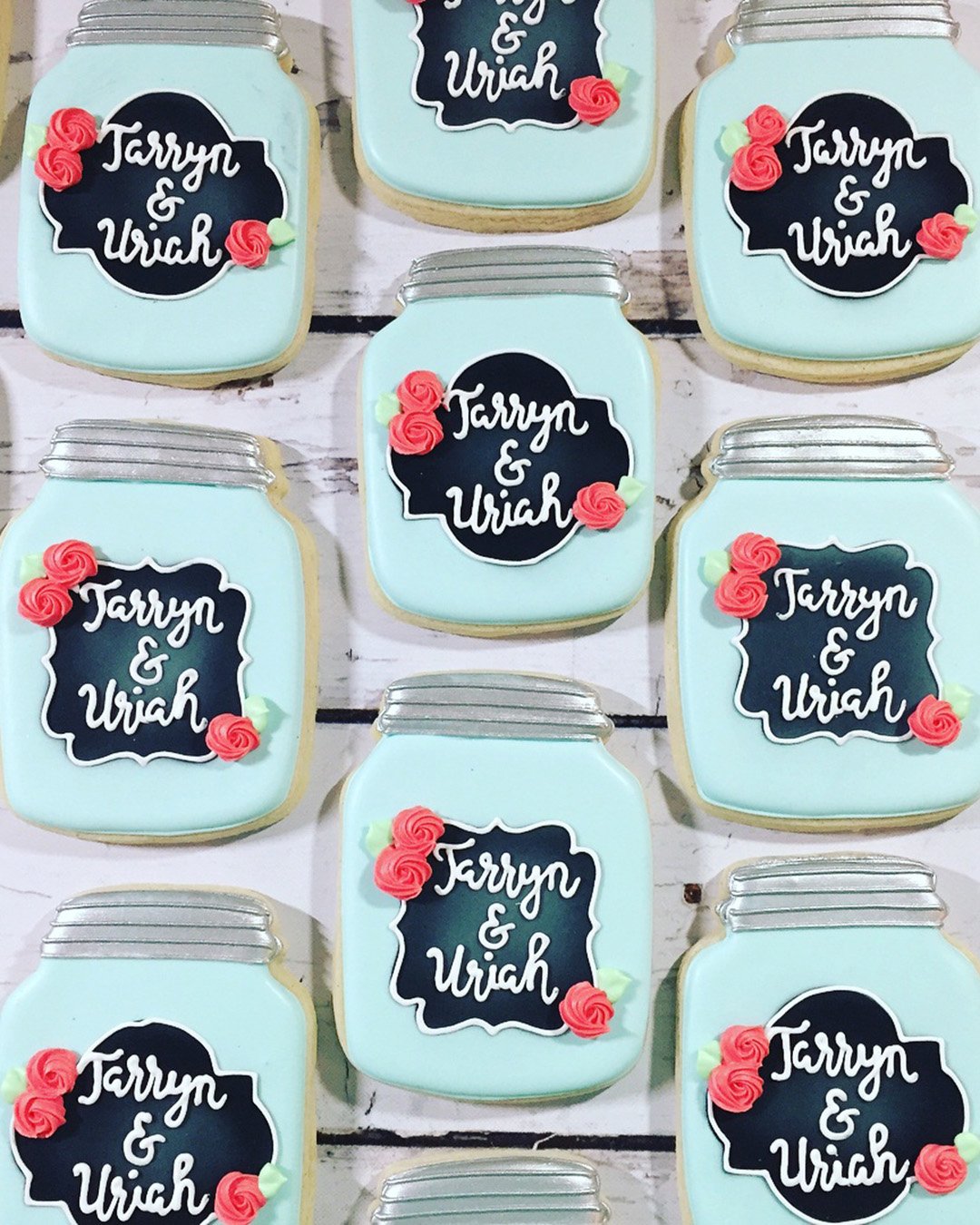 wedding cake cookies mason jars form with roses moore.cookies.please