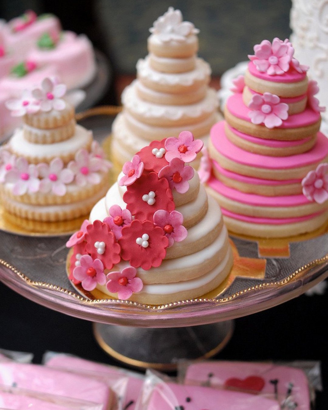 wedding cake cookies small ombre pink with flowers angela swan photography