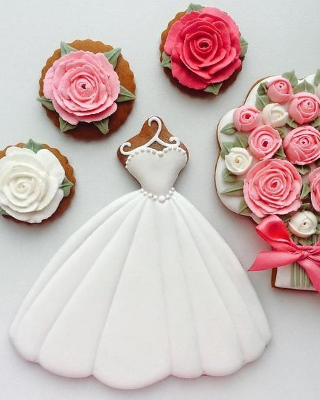 wedding cake cookies white bridal dress shape and flowers queen.cookies.tehran
