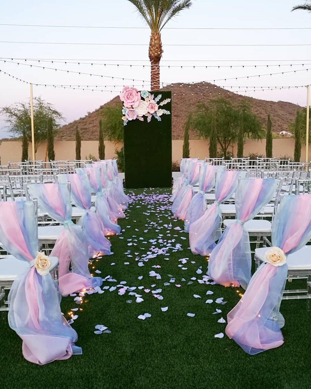 wedding ceremony decorations aisle pink blue outdoor schateauluxe