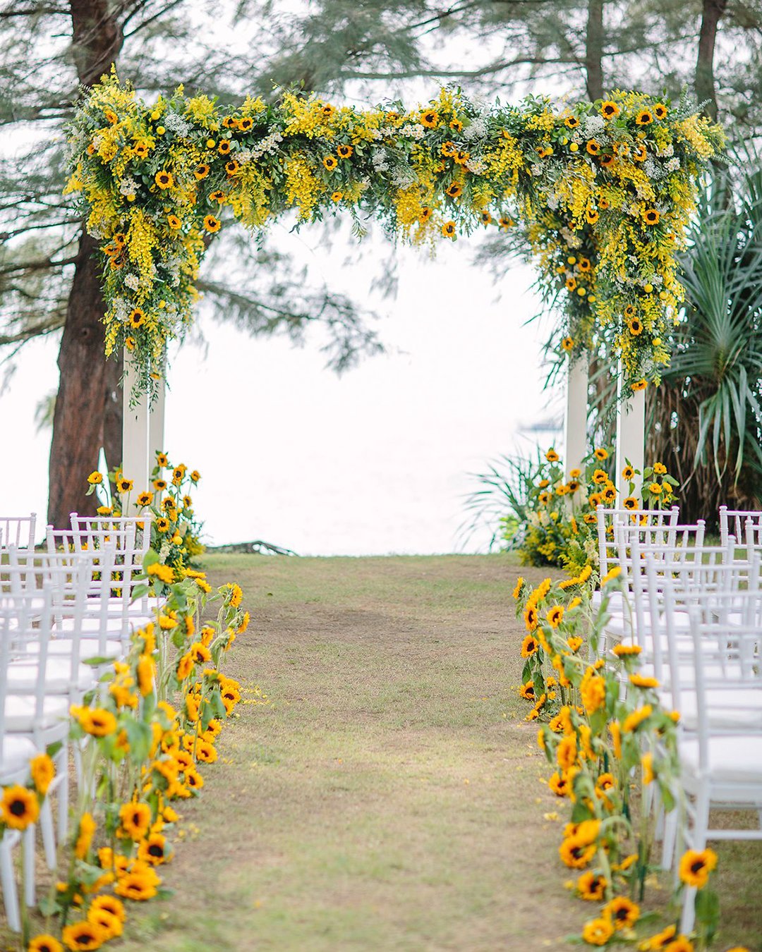 wedding ceremony decorations altar decorated with sunflowers aisle bliss thailand