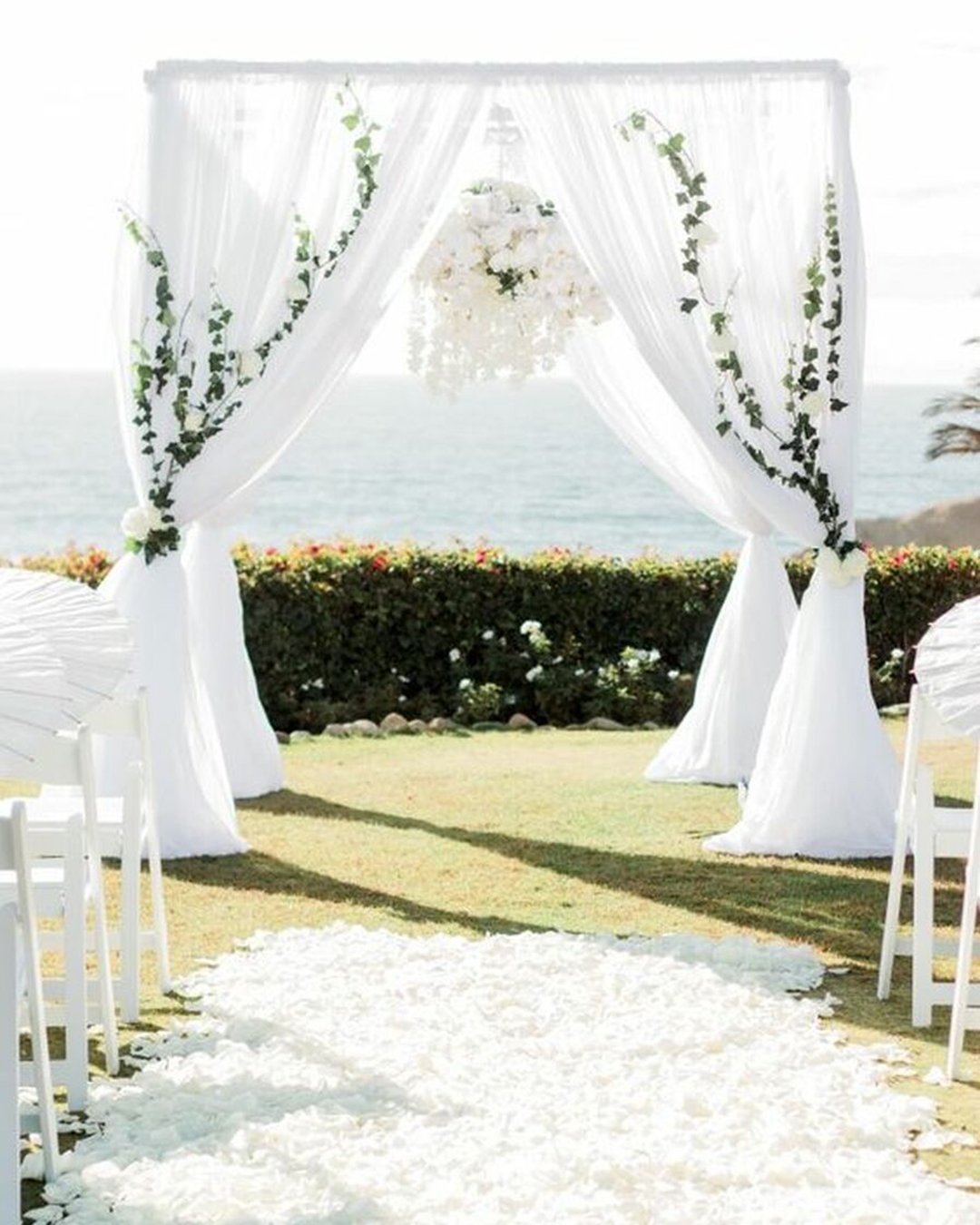 wedding ceremony decorations white flower beach mink photo
