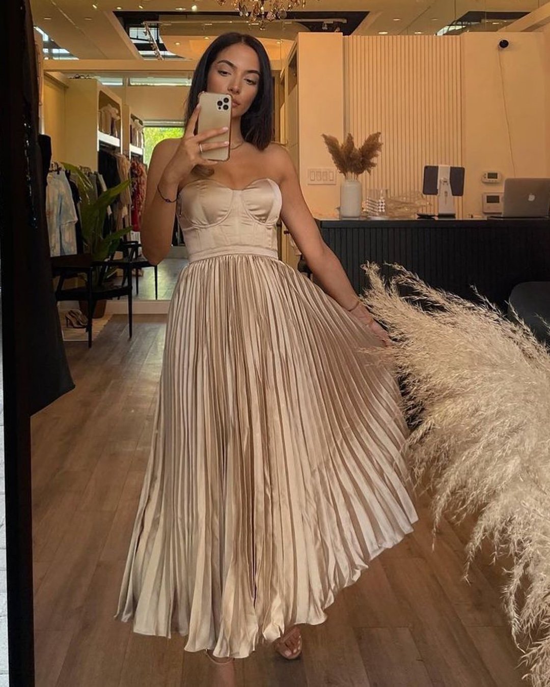 wedding guest gold dress