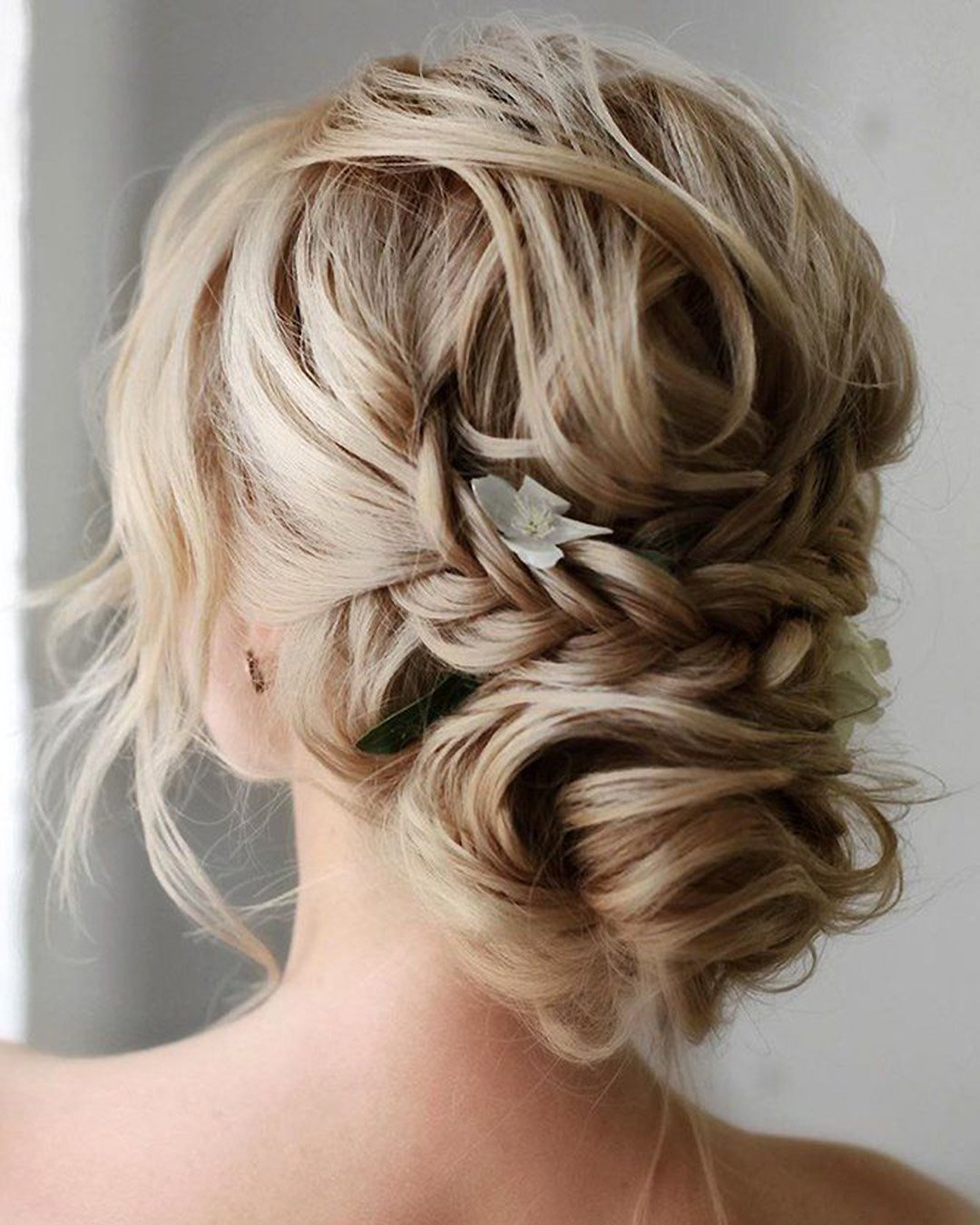 wedding hairstyles for curly hair textured updo with braid lenabogucharskaya