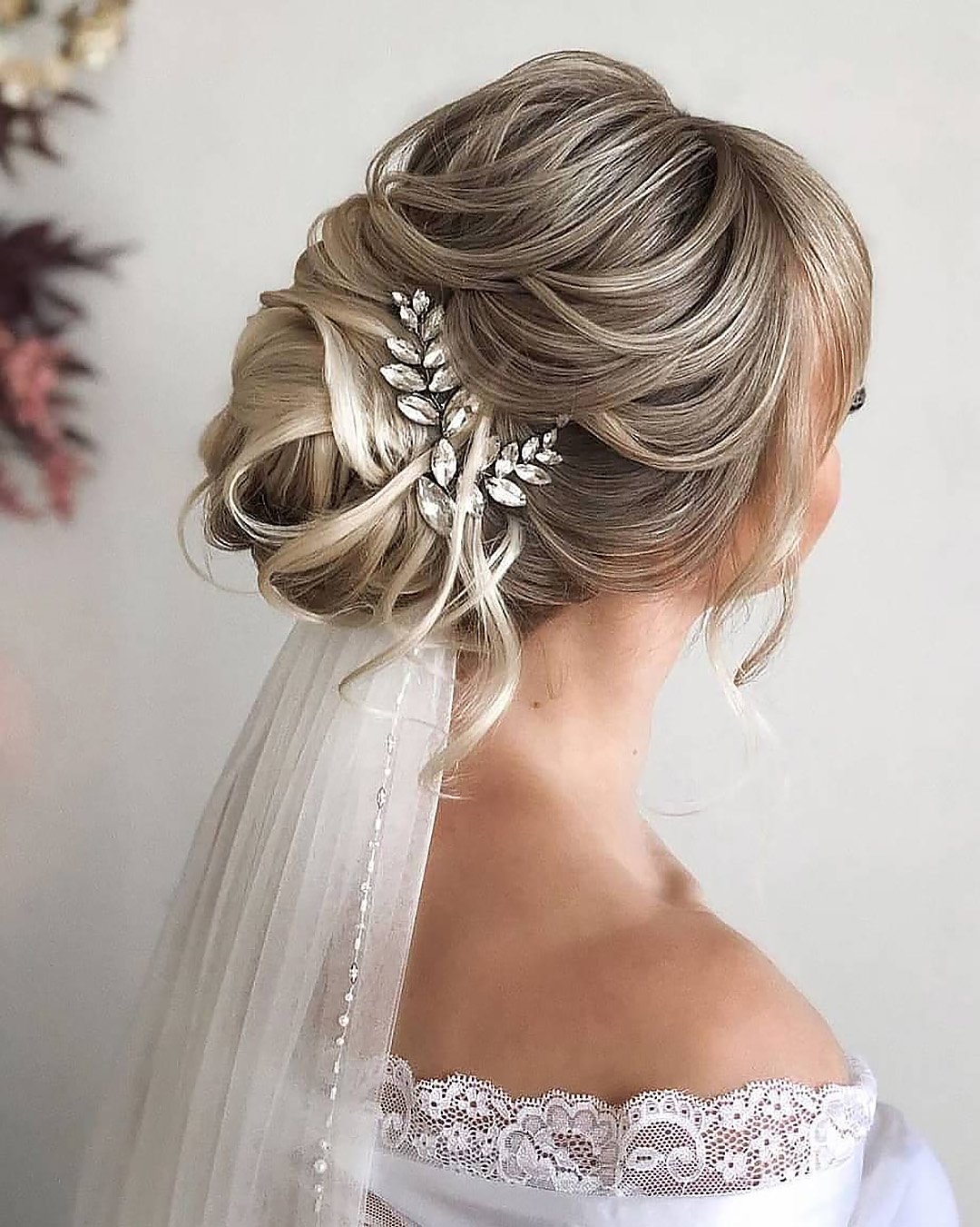 wedding hairstyles for long hair elegant low bun with veil by_telegina