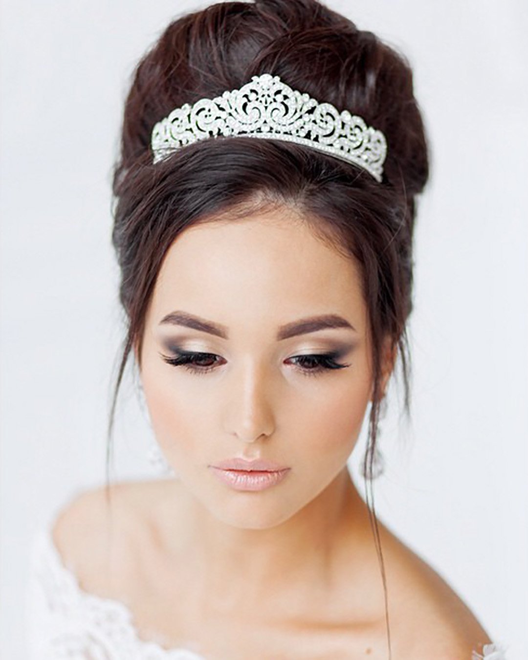 wedding hairstyles high bun volume with tiara elstilespb