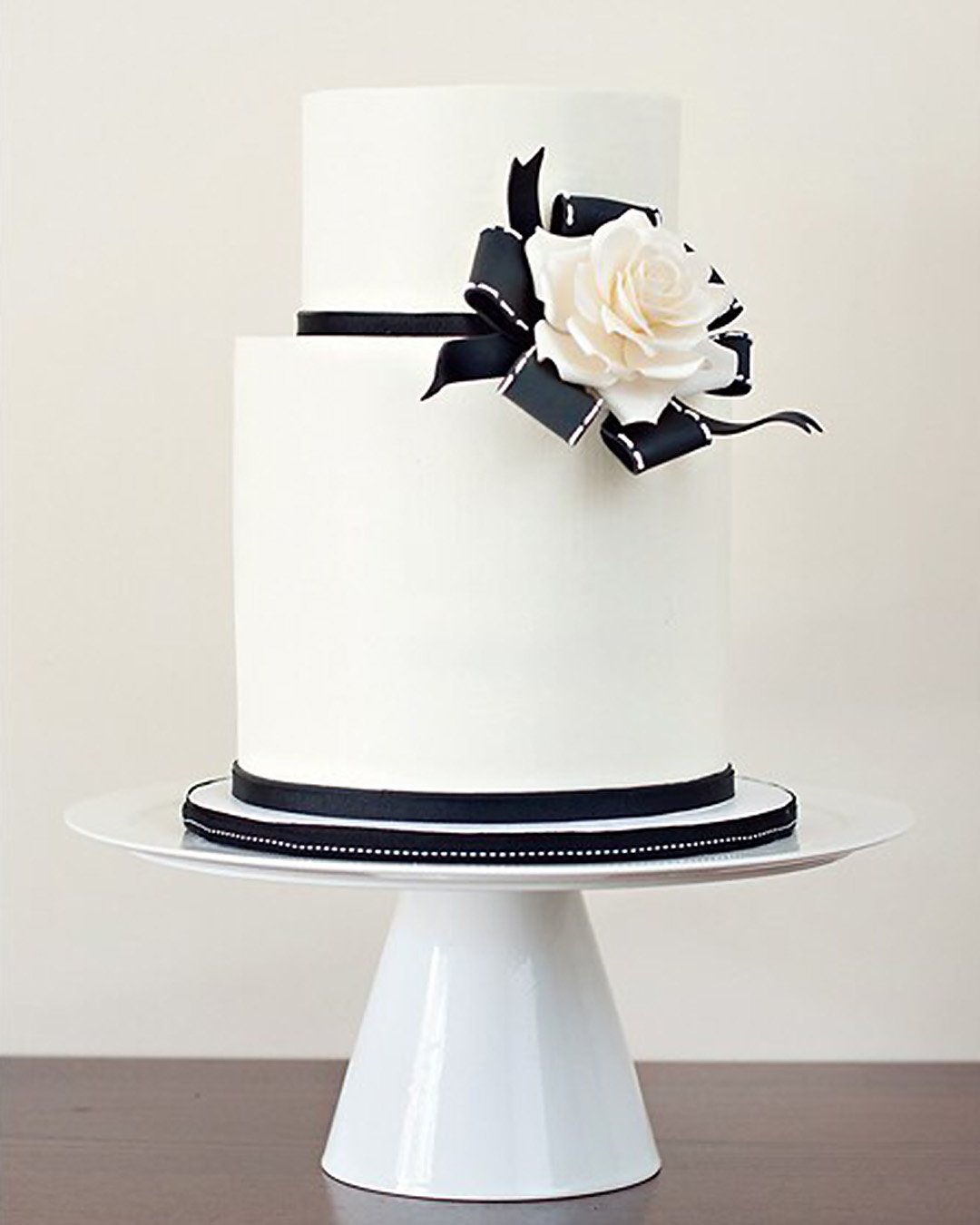 black and white wedding cakes white with ribbons and rose misobakes