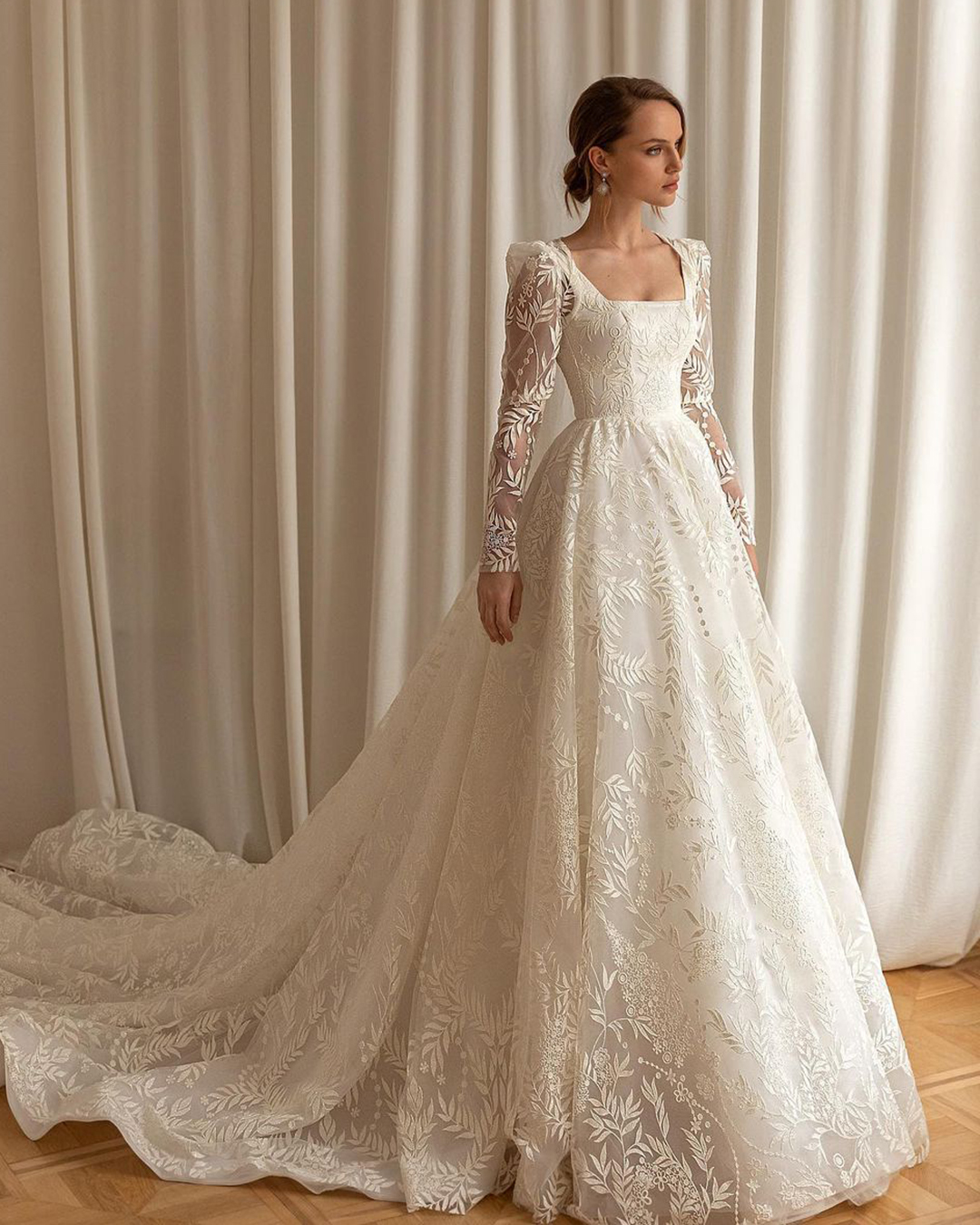 bridal dresses a line with long sleeves lace evalendel