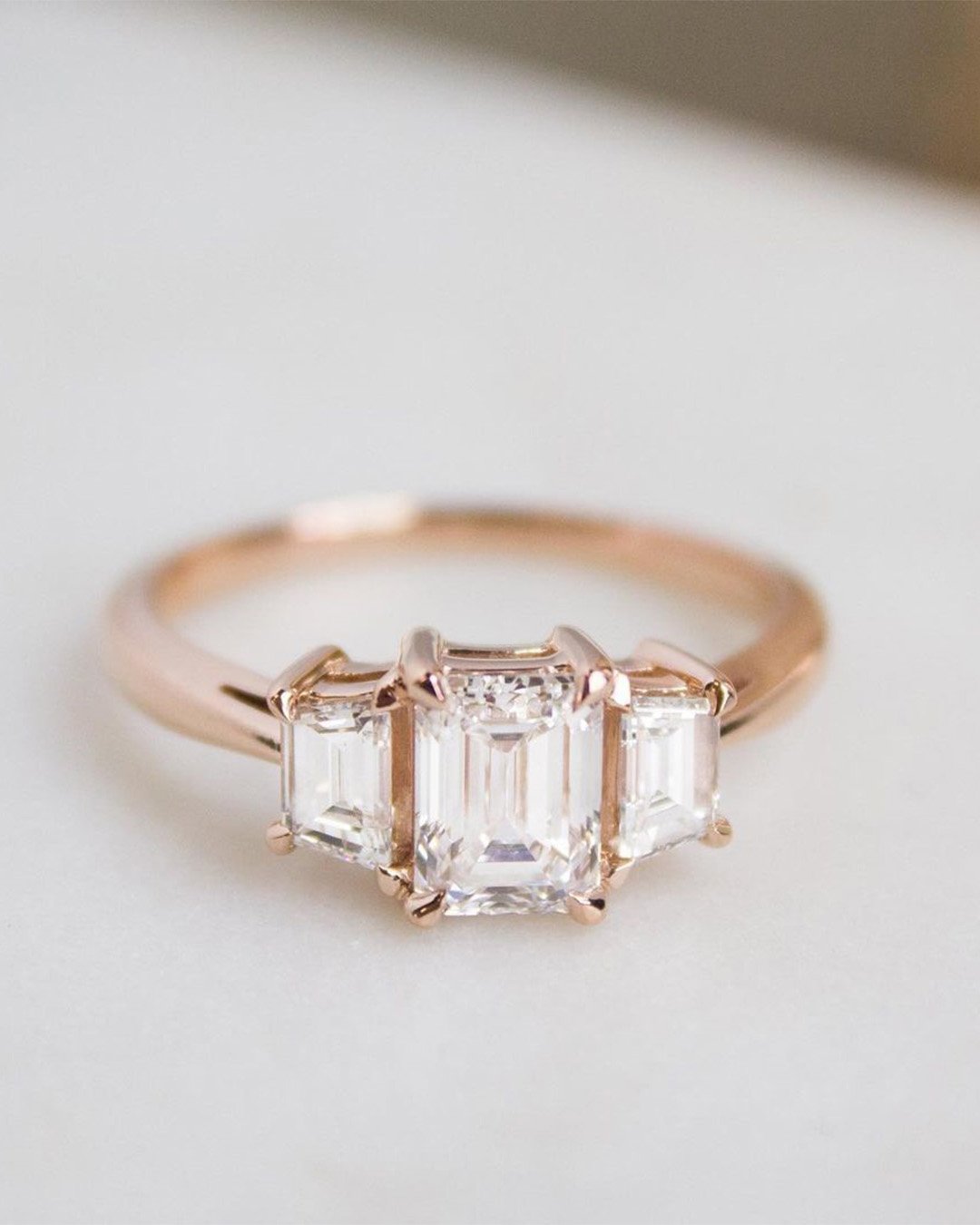 brilliant earth engagement ring three stone ring rose gold