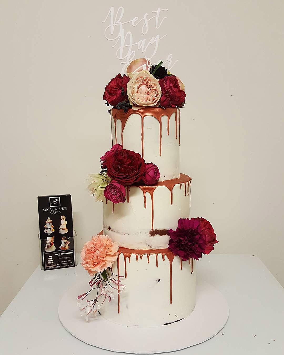 drip wedding cakes floral roses