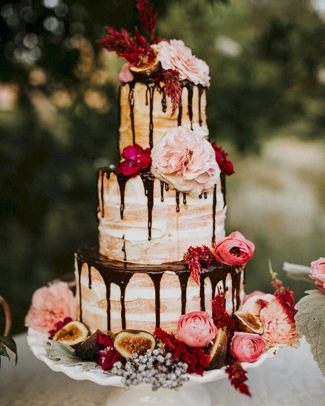 drip wedding cakes rustic nacked with fruits flowers