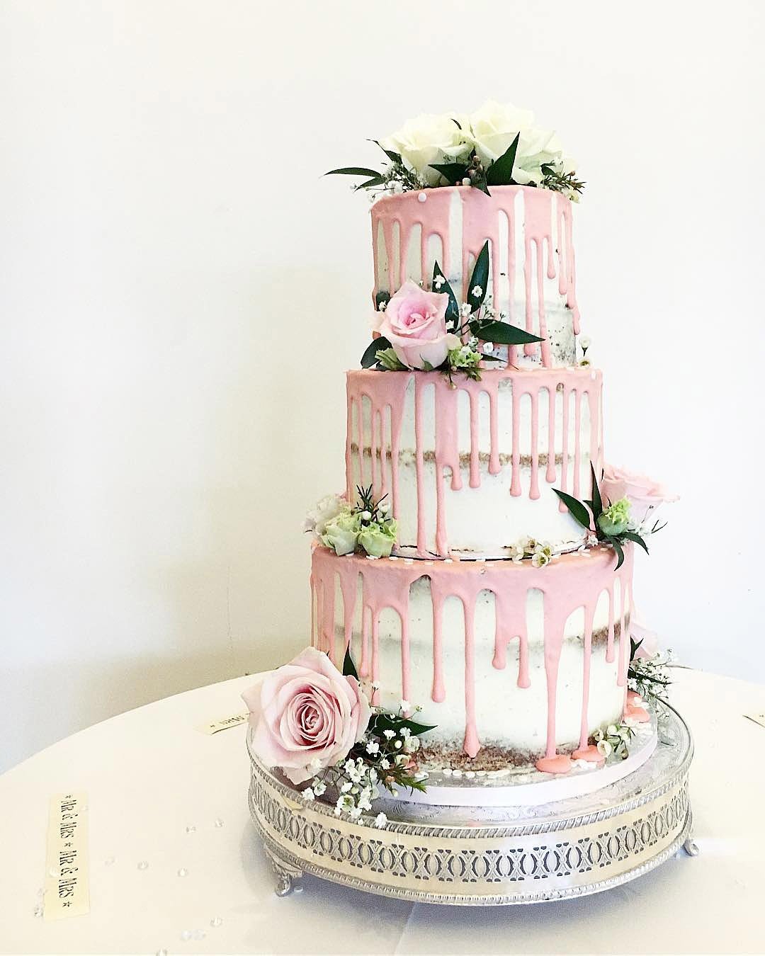drip wedding cakes tender green pink drip cake