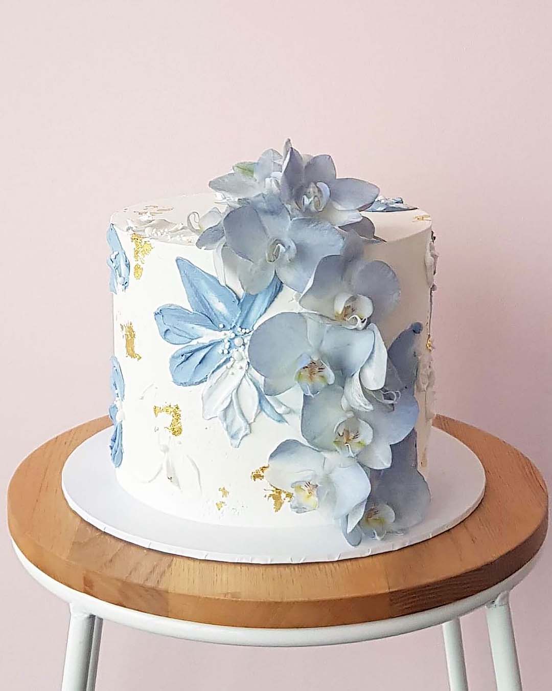 engagement party cakes small blue with orchids cremedelacakess