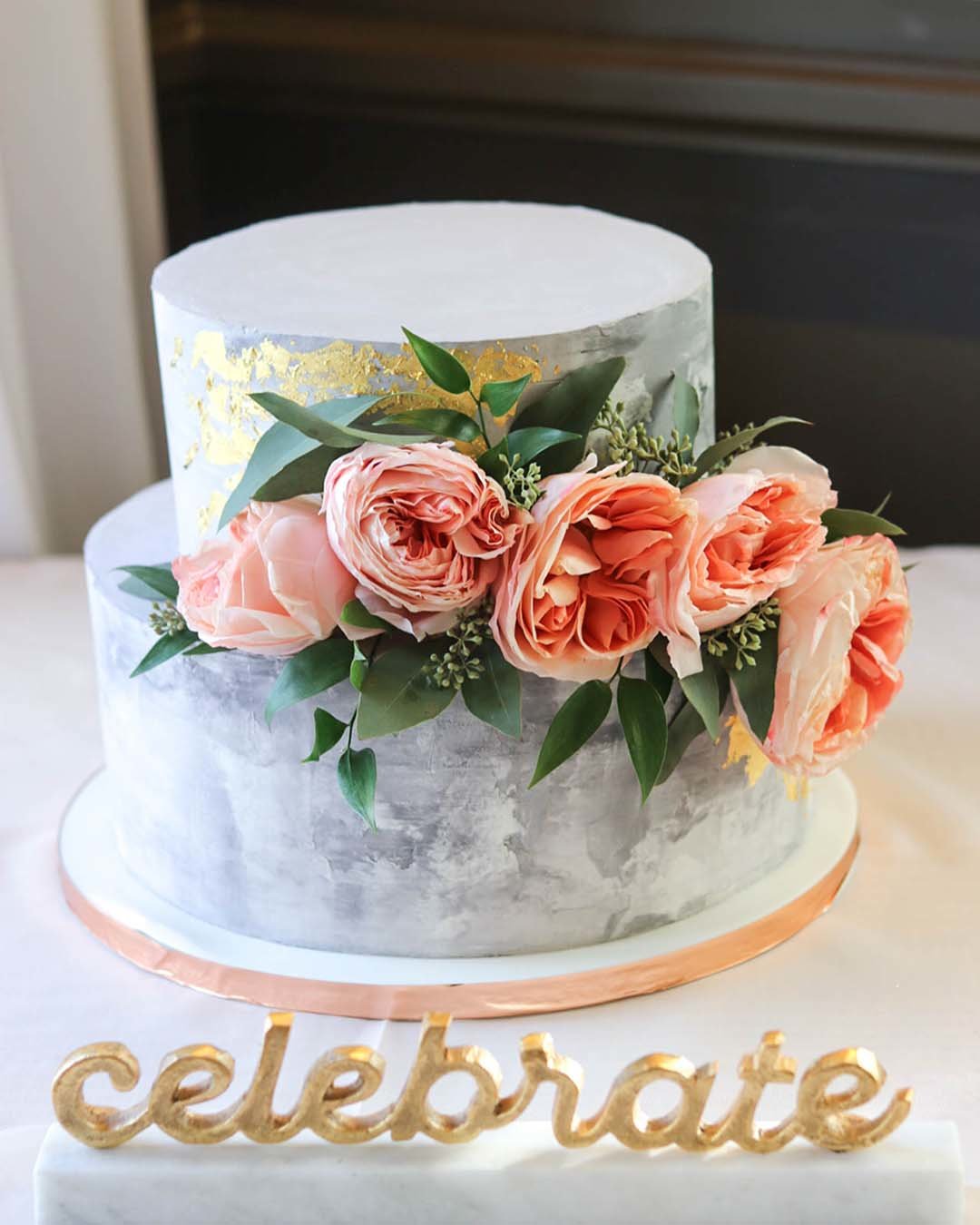engagement party cakes small marble with roses pip_n_bits