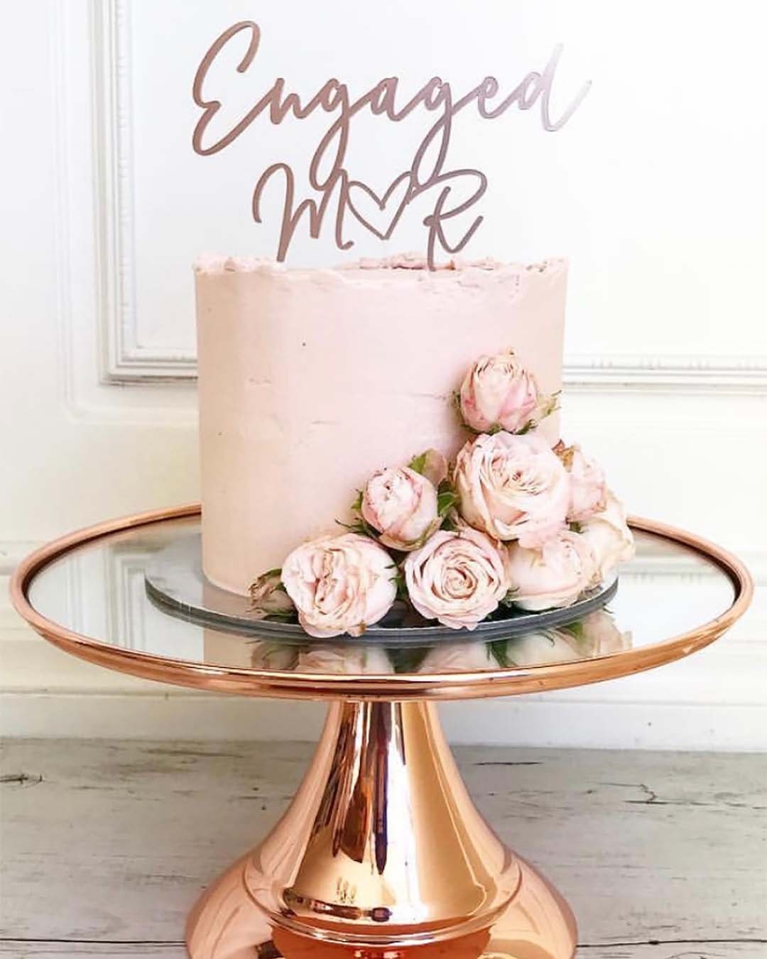 engagement party cakes small pink with roses _etched