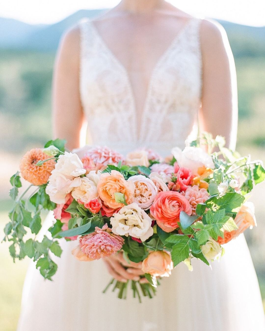 gorgeous summer wedding bouquets with greens colored Rebecca Yale peach