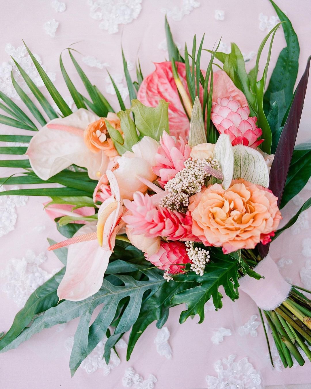 gorgeous summer wedding bouquets with grrens peach colored Rebecca Yale