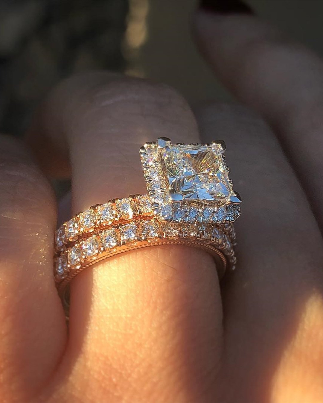 rose gold wedding rings princess cut engagement rings