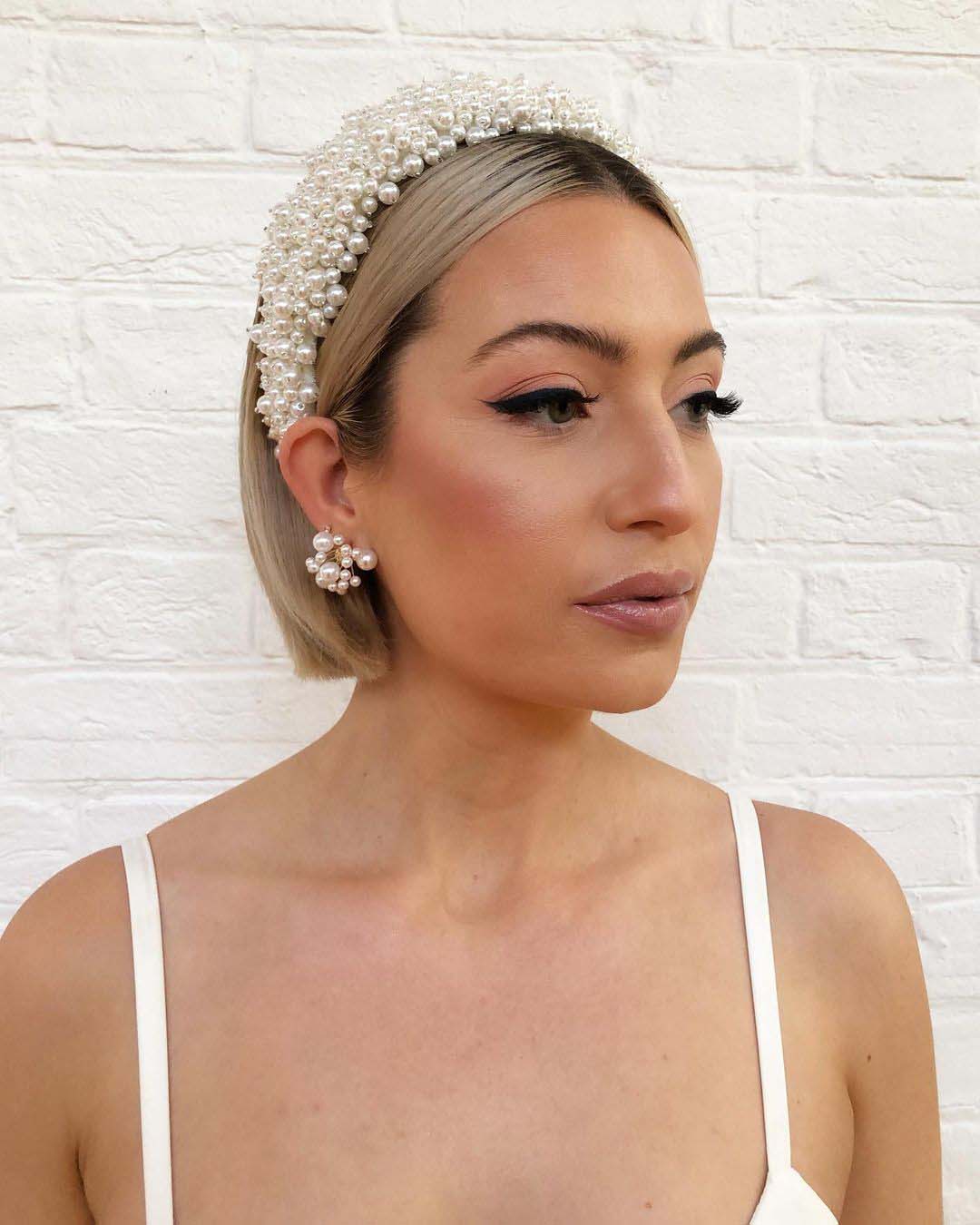 wedding hair accessories huge headband with pearls on short blonde hair botiashairandmakeup