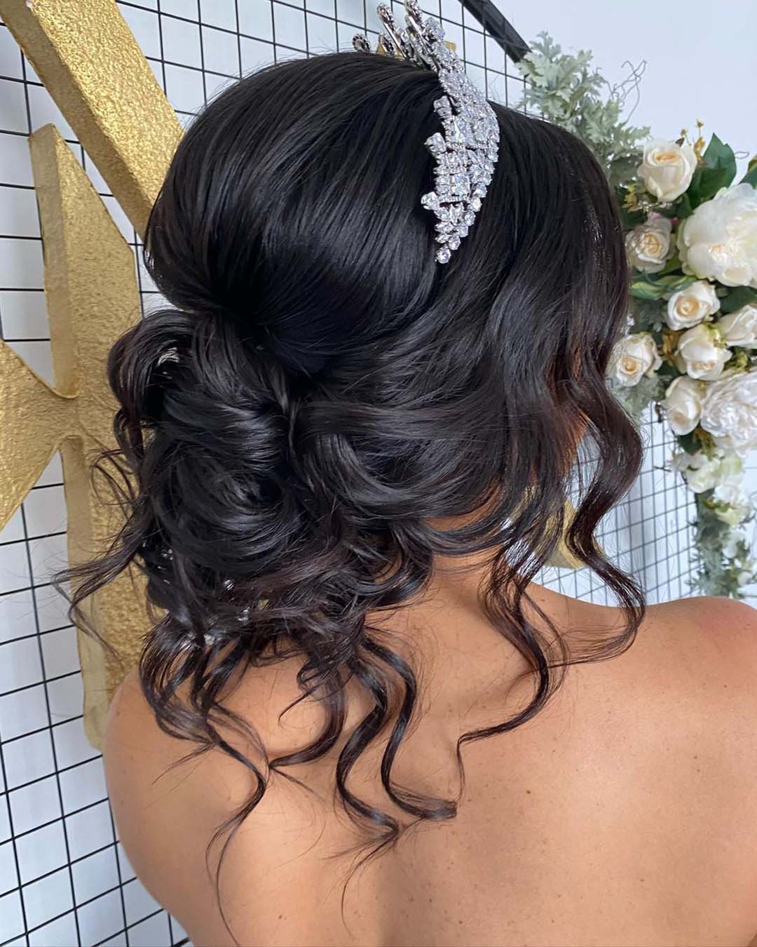 wedding hair accessories loose curls updo with tiara kykhair