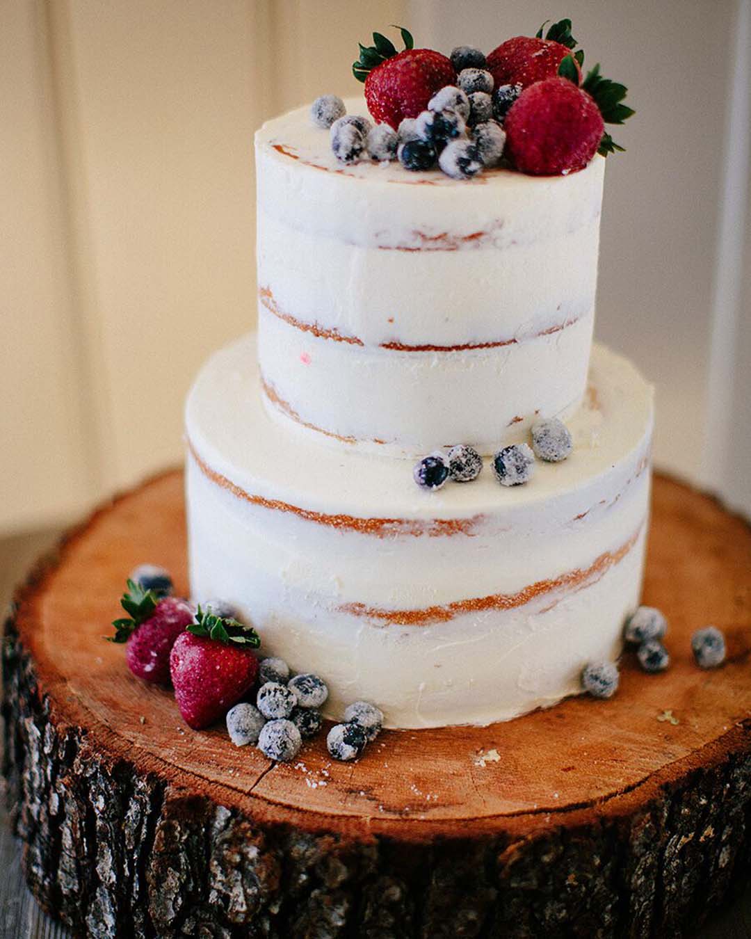 winter wedding cakes small rustic naked with berries paige winn photo